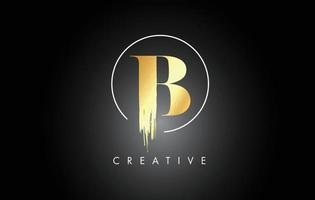 Golden B Brush Stroke Letter Logo Design. Black Paint Logo Leters Icon. vector