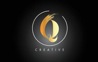 Golden Q Brush Stroke Letter Logo Design. Black Paint Logo Leters Icon. vector