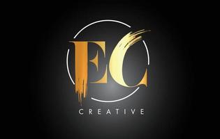 Golden EC Brush Stroke Letter Logo Design. Black Paint Logo Leters Icon. vector