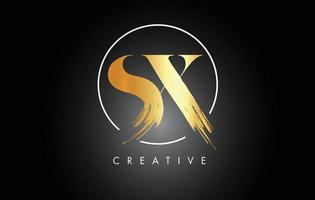 Golden SX Brush Stroke Letter Logo Design. Black Paint Logo Leters Icon. vector