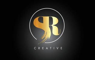 Golden SR Brush Stroke Letter Logo Design. Black Paint Logo Leters Icon. vector