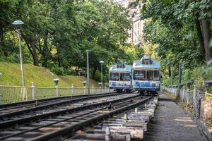 The Kyiv Funicular a steep slope railroad on hills that serves the city photo