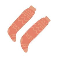 Red knitted long socks. Pair of woolen winter knee socks. Isolated clipart element. Vector flat Illustration. Only 2 colors - Easy to recolor.