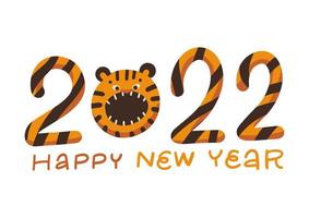 gracioso cachorro de tigre símbolo del año 2022. composición de letras con dígitos y cabeza de animal. ilustración vectorial plana aislada sobre fondo blanco. vector
