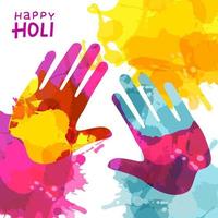 Holi Festival Background with Colorful Handprint and rainbow splashes. Vector Illustration with lettering for greeting cards and banners