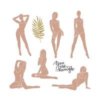 Female shapes of abstract woman body in swimsuit set. Contemporary silhouette art. Women in bikini, trendy fashion summer bogo collection. Minimalist style. Hand drawn flat vector illustration.