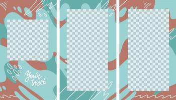 Design vertical backgrounds for social media banner. Set of stories photo frame templates. Mock up for personal blog. Endless layout. Flat hand drawn vector illustration of 3 isolated puzzle collage.