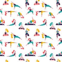 Healthy lifestyle. World Health Day. Vector seamless pattern with yoga class with people meditating, doing breathing exercise. Concept Modern Background with Women doing Yoga Poses vector illustration