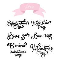 Romantic Valentine s day lettering set. Calligraphy postcard or poster graphic design lettering element. Hand written calligraphy style valentines day romantic postcard. Love, sale, kiss. Be mine vector