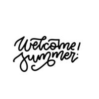 Welcome summer - Hand lettering quote about summer. Vector black and white isolated illustration. Linear hand drawn text.