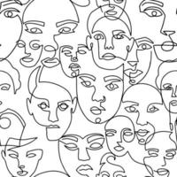 Line art seamless pattern with female portraits on a white background. One line style endless background. Suitable for prints on clothes and on textiles. Hand drawn minimalistic womans. vector