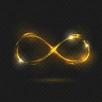 Gold Shining Infinity Symbol. Transparent Sign. Vector illustration. Yellow neon glitter fire spark spiral wavy line