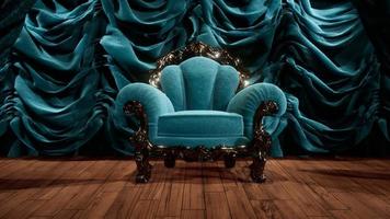 scène de rideau de théâtre de luxe avec chaise
