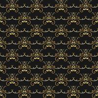 Seamless Pattern, Vintage Gold Ornament on Dark Background. vector
