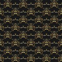 Seamless Pattern, Vintage Gold Ornament on Dark Background. vector