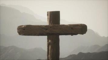 wooden Crucifix cross at mountain video