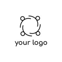 Creative abstract people logo design template. Circle of four characters in linear vector style