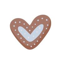 Festive homemade Christmas cookie, gingerbread heart with icing and dragees. Sweet treat. Decoration for New Year. Freehand isolated element. Vector flat Illustration. Only 5 colors - Easy to recolor.