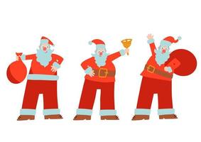 conjunto de navidad de árbol santa claus. santa en diferentes posiciones en estilo de dibujos animados de vector plano.