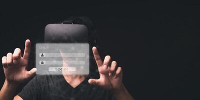 inicie sesión o regístrese inicie sesión en el sistema con el mundo digital en línea, el sistema de protección de seguridad del metaverso. foto