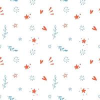 Seamless additional pattern for movie theme in vector abstract design in trend colours with stars, leaves, hearts. Cartoon doodle flat Vector Illustration.