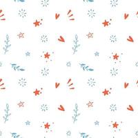 Seamless additional pattern for movie theme in vector abstract design in trend colours with stars, leaves, hearts. Cartoon doodle flat Vector Illustration.