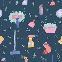 Spring cleaning. Seamless pattern with cleaning tools. Flat hand drawn vector objects. Clean home.