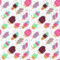 Cute summer hand drawn Seamless pattern with ice cream with popsicles on a white background with hearts. It can be used for packaging, wrapping paper, textile vector