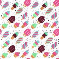 lindo verano dibujado a mano patrón sin costuras con helado con paletas sobre un fondo blanco con corazones. se puede utilizar para embalaje, papel de regalo, textil vector