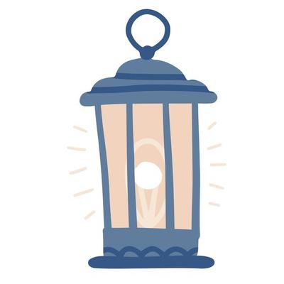 amp in lantern box with handle, decorative interior. Warmth and homelike atmosphere, Christmas and new year symbol.Freehand isolated element. Vector flat Illustration. Only 5 colors - Easy to recolor.