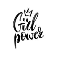 Girl power text, feminism slogan. Black inscription for t shirts, posters and wall art. Feminist sign handwritten with ink and brush. vector