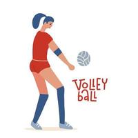 mujer joven jugando voleibol. jugador profesional de wolley. personaje de vector plano de dibujos animados de concepto aislado en blanco.