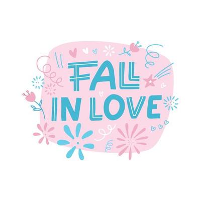 fall in love Doodle scandinavian Lettering design card template. Hand written lettering. Can be used as a poster for Valentine s day and wedding or print on t-shirts and bags.