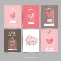 Romantic card with heart in cages for Wedding invitation, Love you card and Valentine s day greeting card. Vector flat illustration with lettering quotes.