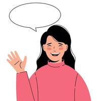 Illustration of a pretty woman with a greeting gesture. Girl says hello vector