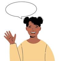 African-American pretty girl. Illustration of black woman with a greeting gesture vector