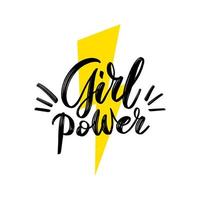 Girl power. Motivational phrase. Feminist hand lettering quote. Vector illustration with symbol of lightning