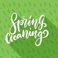 Spring cleaning. Hand drawn lettering in green pattern background with shadow. Vector typography. Good for scrap booking, posters, textiles, gifts, advertising, motivation.