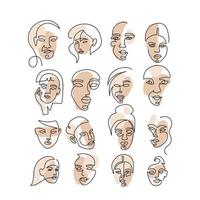 Set of abstract face one line drawing. Portrait minimalistic style. Fine one line drawing abstract female face. One line drawing abstract faces. Modern continuous line art big collection. vector