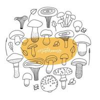 Mushroom linear clip art set. Autumn mood isolated line art icon collection for print, banner, poster, greeting card design element vector