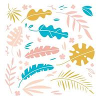 Vector illustration set of hand drawn plants and palm leaves for design. Flat hand drawn scandinavian style