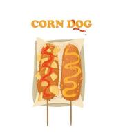 Corn dog vector illustration. Corn dogs with ketchup and mustard.