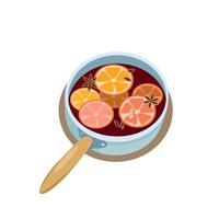 Hot mulled wine. Wine with spices and fruits. Red mulled wine. Hygge. vector