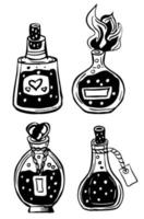 Hand drawn magic bottles isolated on white. vector