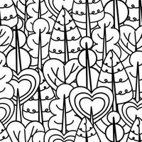 Black and white different shaped tree pattern. Vector illustration