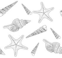 Marine pattern with seashells and starfish. Vector illustration