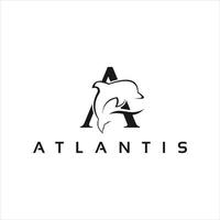 logotipo de atlantis divertido inicial una carta con idea de diseño de vector de delfín