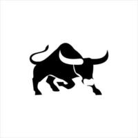 long horn bull in black flat color illustration icon logo design vector