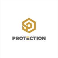 simple gold hexagon shield P letter initial logo design vector