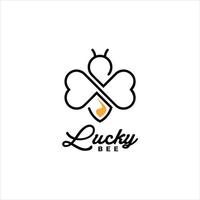 honey produce logo simple flat black line clover and bee vector